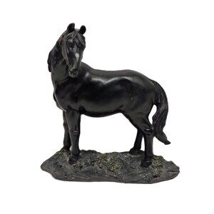 Black Horse Statue Model Figurine Base Stand Stallion Mare 5.5" Tall